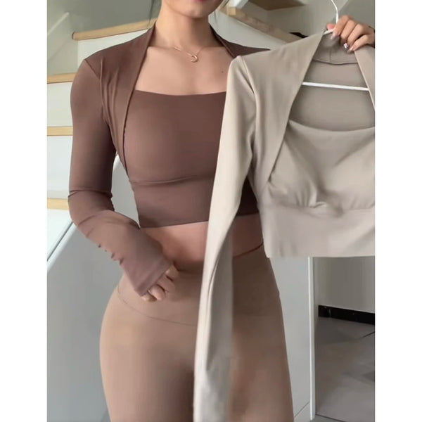 Women Fitness Chest Cushion Long Sleeve Sports Top Yoga Gym