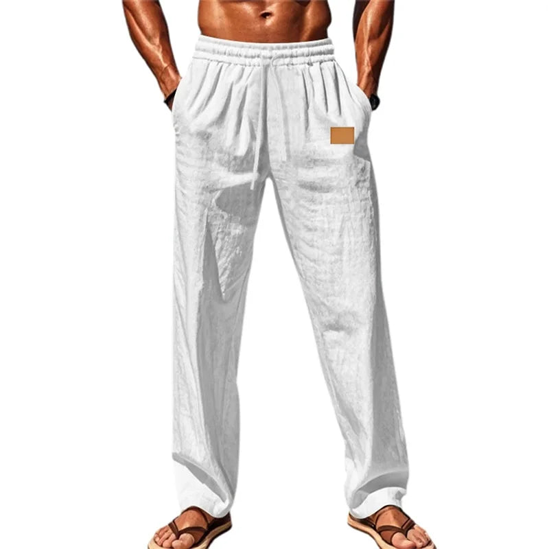 Men Comfortable Elastic Waist Drawstring Pants Beachwear