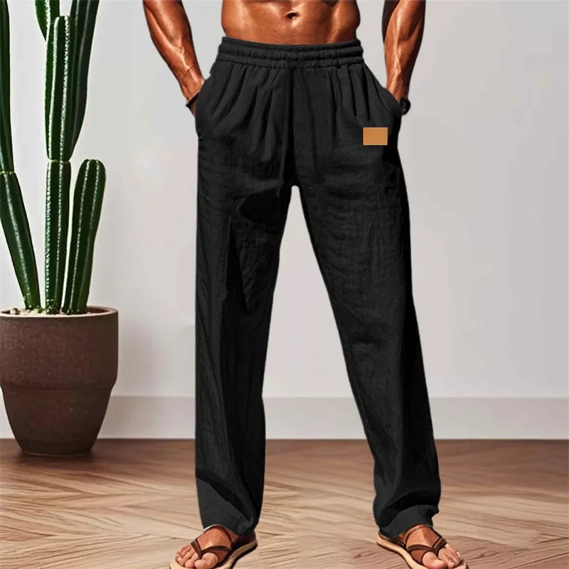 Men Comfortable Elastic Waist Drawstring Pants Beachwear