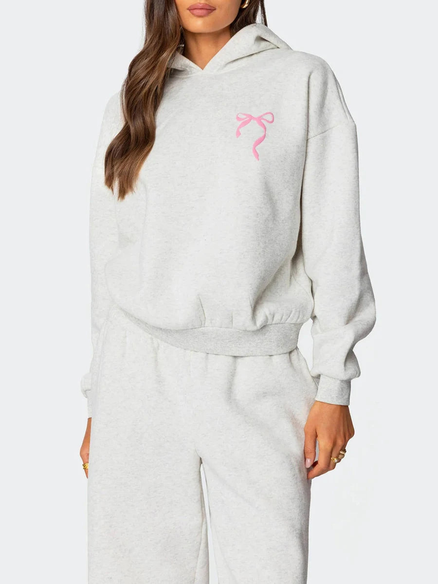 Women Two Piece Floral Embroidered Sweatshirt Jogger Set