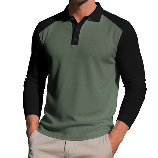 Men Turn Down Collar Long Sleeve Shirt With Contrast