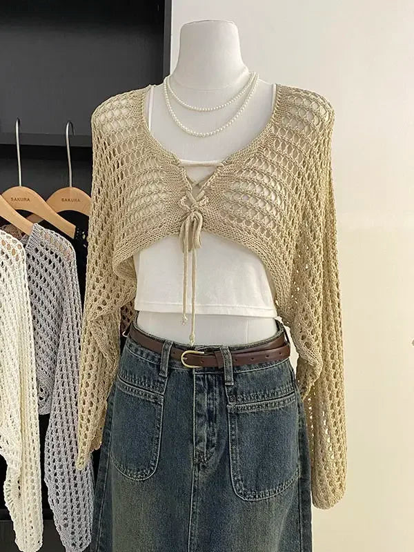 Hollow Out Camisole Knit Sweater Sun Protection Cover Up