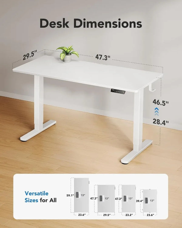Electric Standing Desk, 48" x 30" Whole Piece Desktop, Adjustable Height Computer Desk, 4 Height Memory Settings