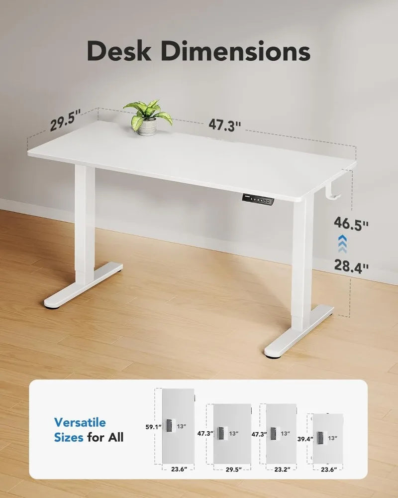 Electric Standing Desk, 48" x 30" Whole Piece Desktop, Adjustable Height Computer Desk, 4 Height Memory Settings