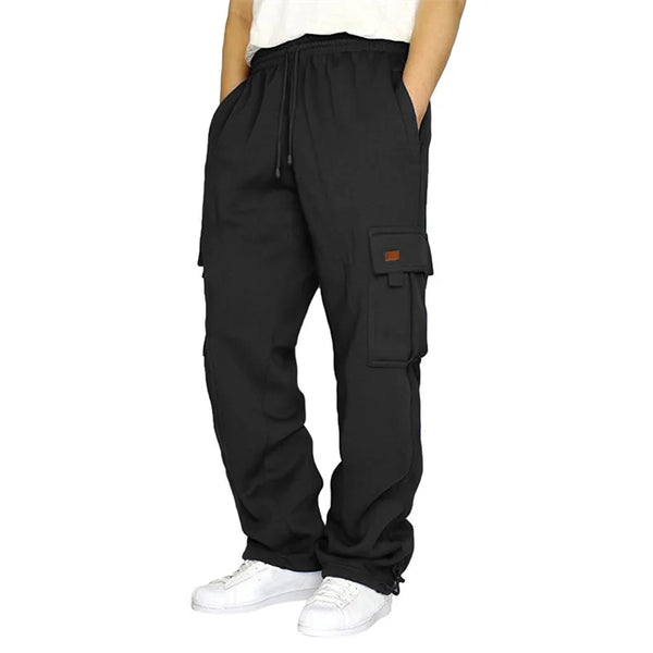 Men's Loose Cargo Pants Casual Drawstring Elastic Waist Wide Leg Athletic Sweatpants Outdoor Trousers