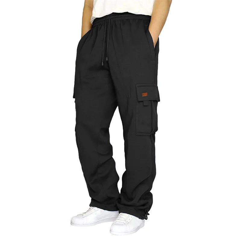 Men's Loose Cargo Pants Casual Drawstring Elastic Waist Wide Leg Athletic Sweatpants Outdoor Trousers