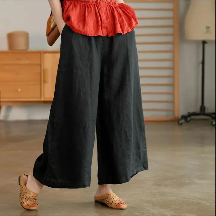 Casual Loose Wide Leg Cotton Linen Joggers For Women