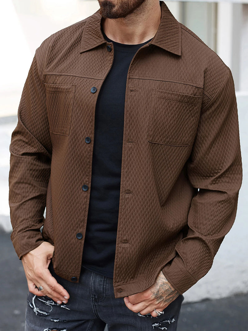 Mens Casual Shirt Jacket Solid Long Sleeve Spring Fall