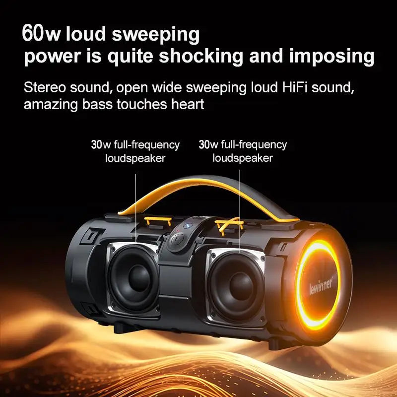 Lewinner Portable Wireless Speaker with 60W Deep Bass