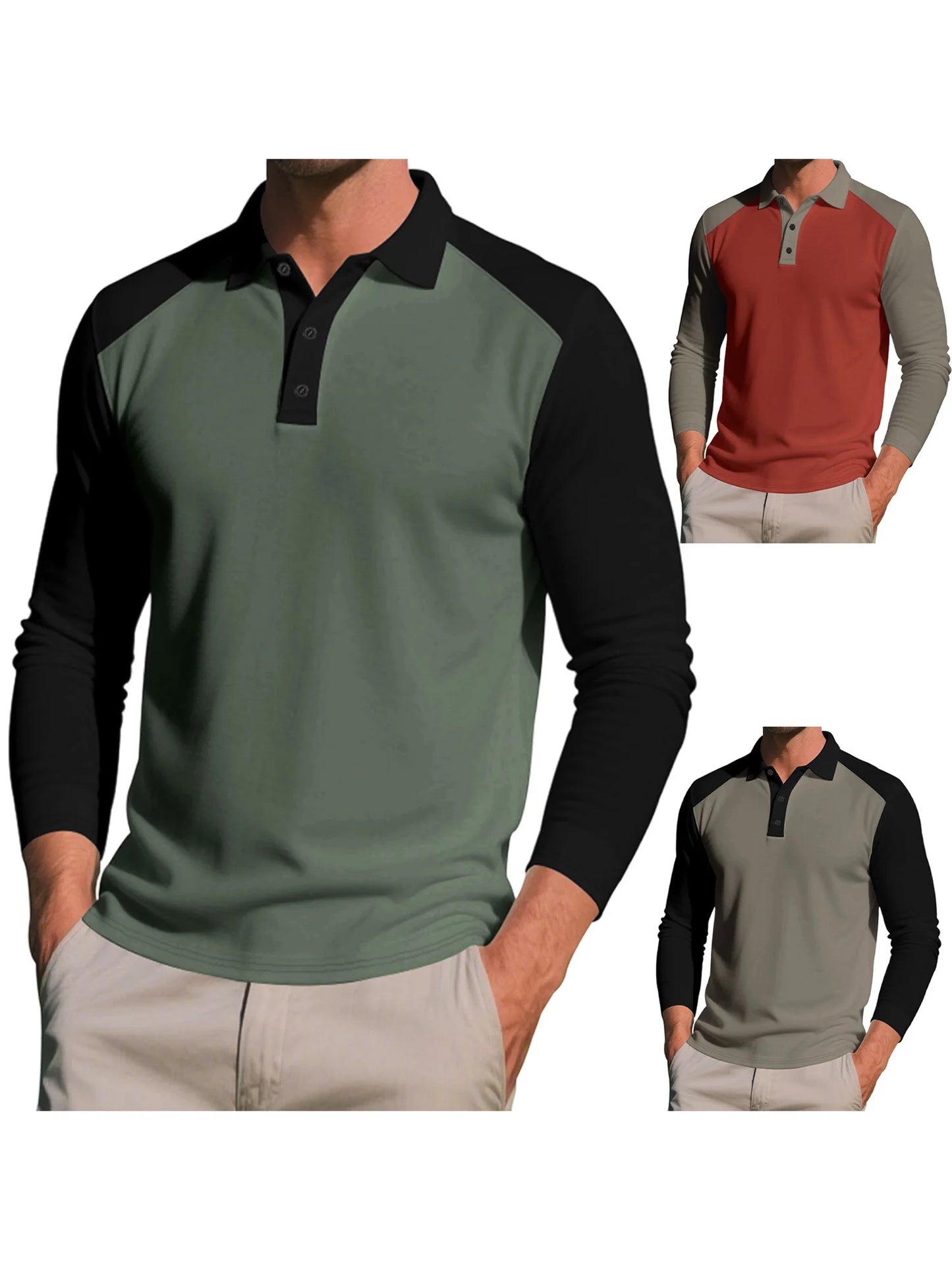 Men Turn Down Collar Long Sleeve Shirt With Contrast