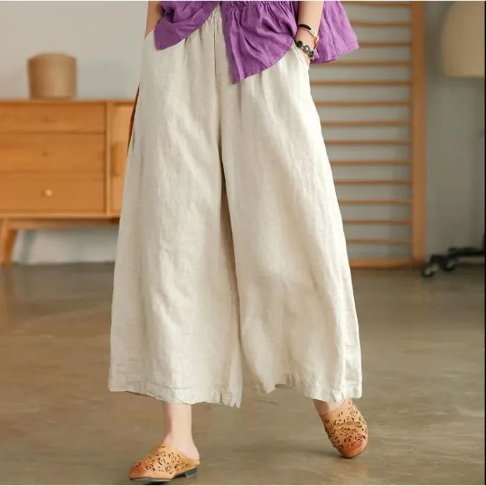 Casual Loose Wide Leg Cotton Linen Joggers For Women