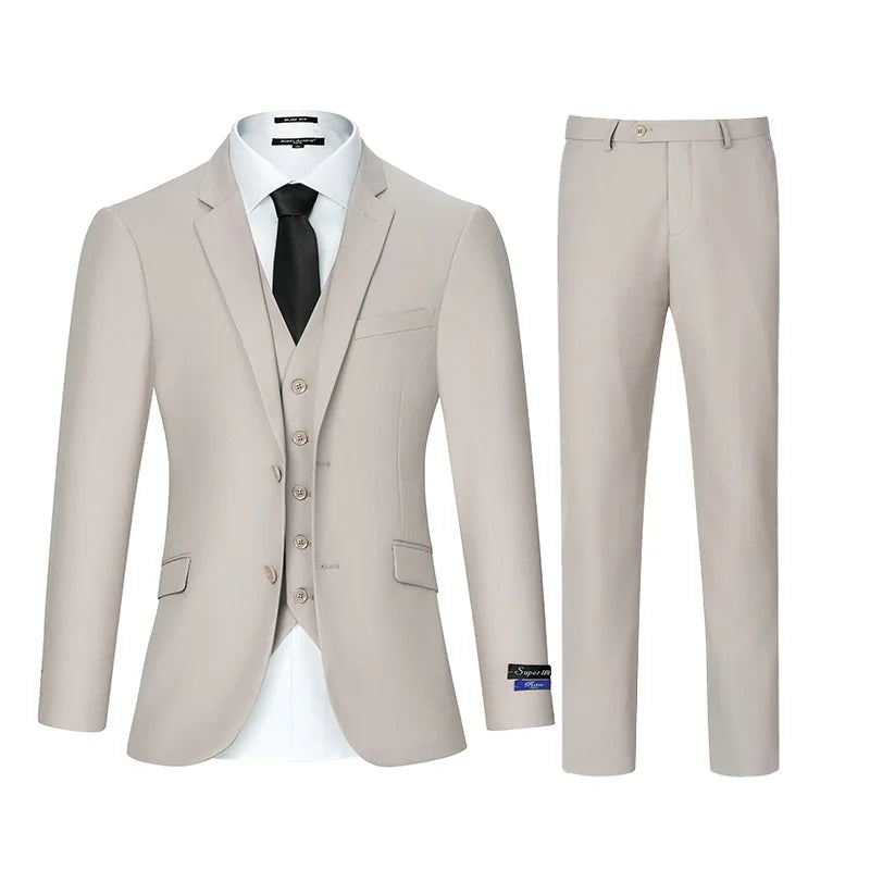 Mens Classic Color 3 Piece Suit Set Regular Fit Blazer