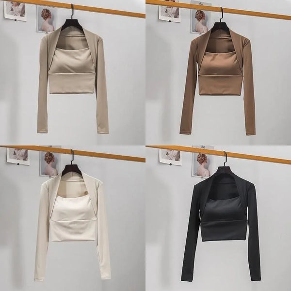 Women Fitness Chest Cushion Long Sleeve Sports Top Yoga Gym