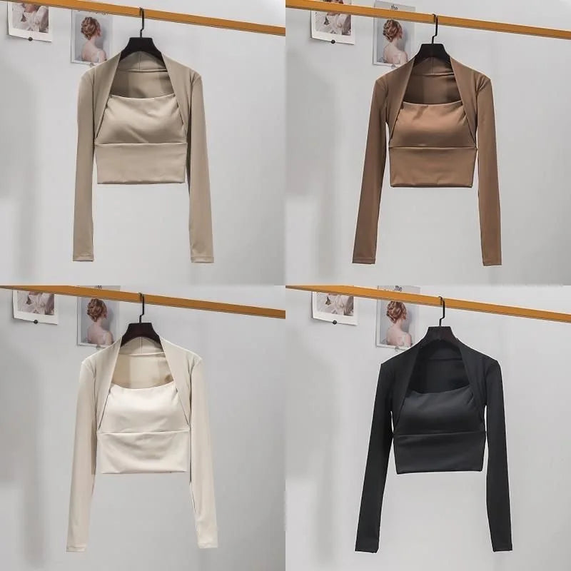 Women Fitness Chest Cushion Long Sleeve Sports Top Yoga Gym