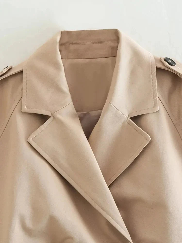 Cropped Trench Coat Women Belt Double Breasted Spring