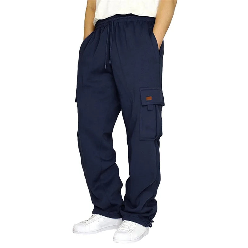 Men's Loose Cargo Pants Casual Drawstring Elastic Waist Wide Leg Athletic Sweatpants Outdoor Trousers