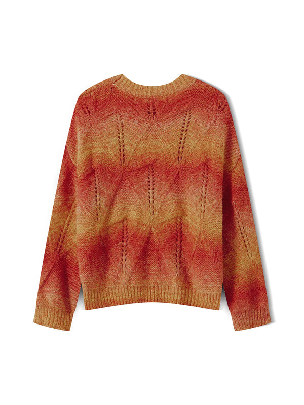 Women Cable Knit Ombre Color Block Chunky Sweater Pullover