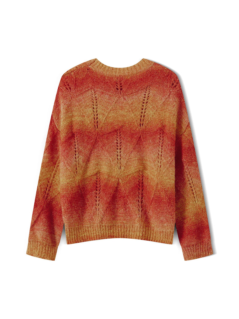 Women Cable Knit Ombre Color Block Chunky Sweater Pullover