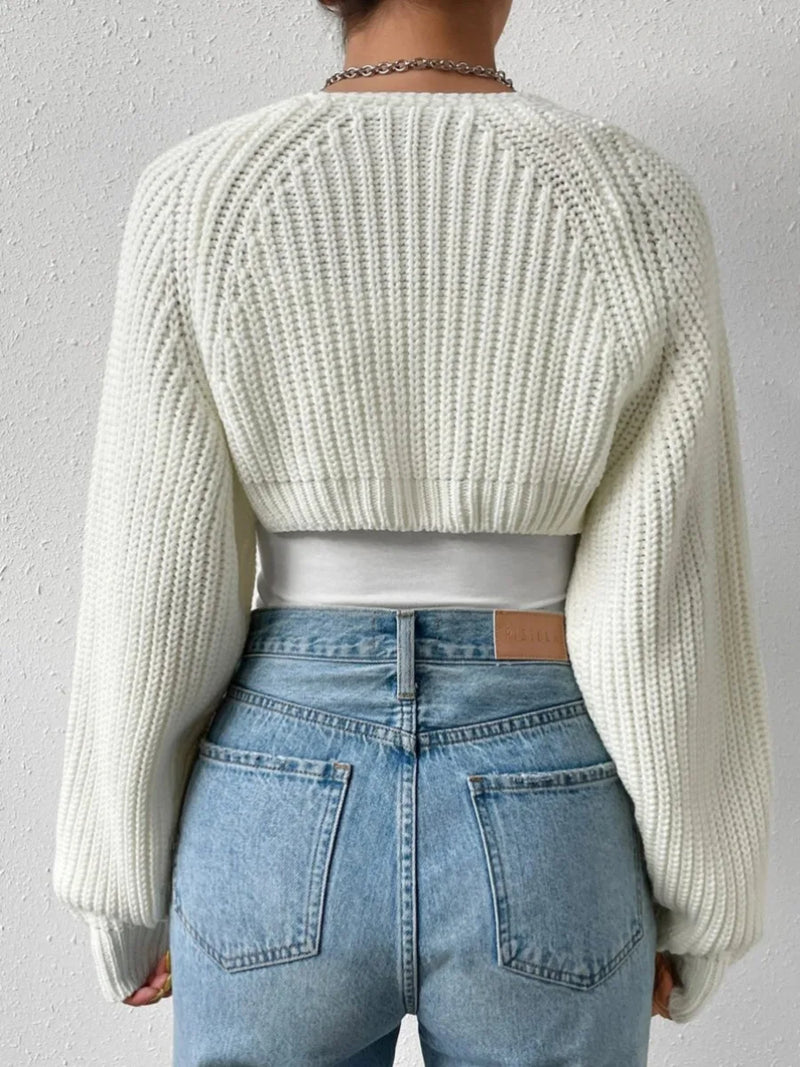 Women Open Front Cropped Cardigan Long Sleeve Knit Shrug