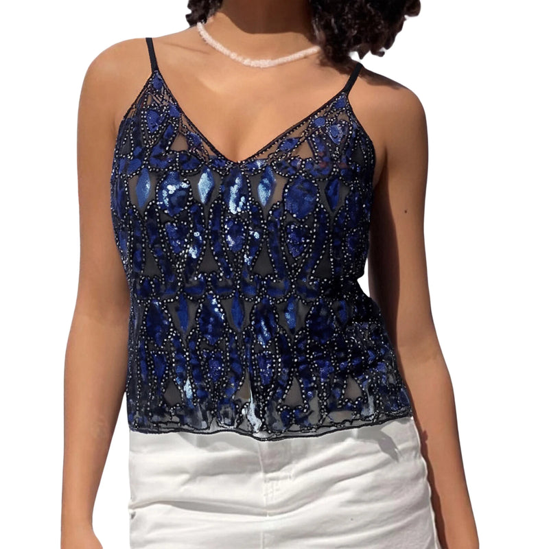 Women Sparkling Sequin Crop Top Sleeveless Camisole