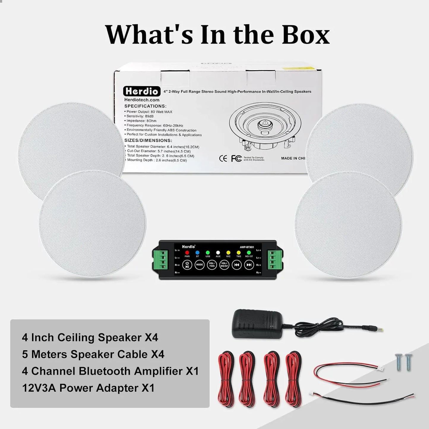 Herdio 4 Inch 320 Watts 2 Way Bluetooth Ceiling Speakers