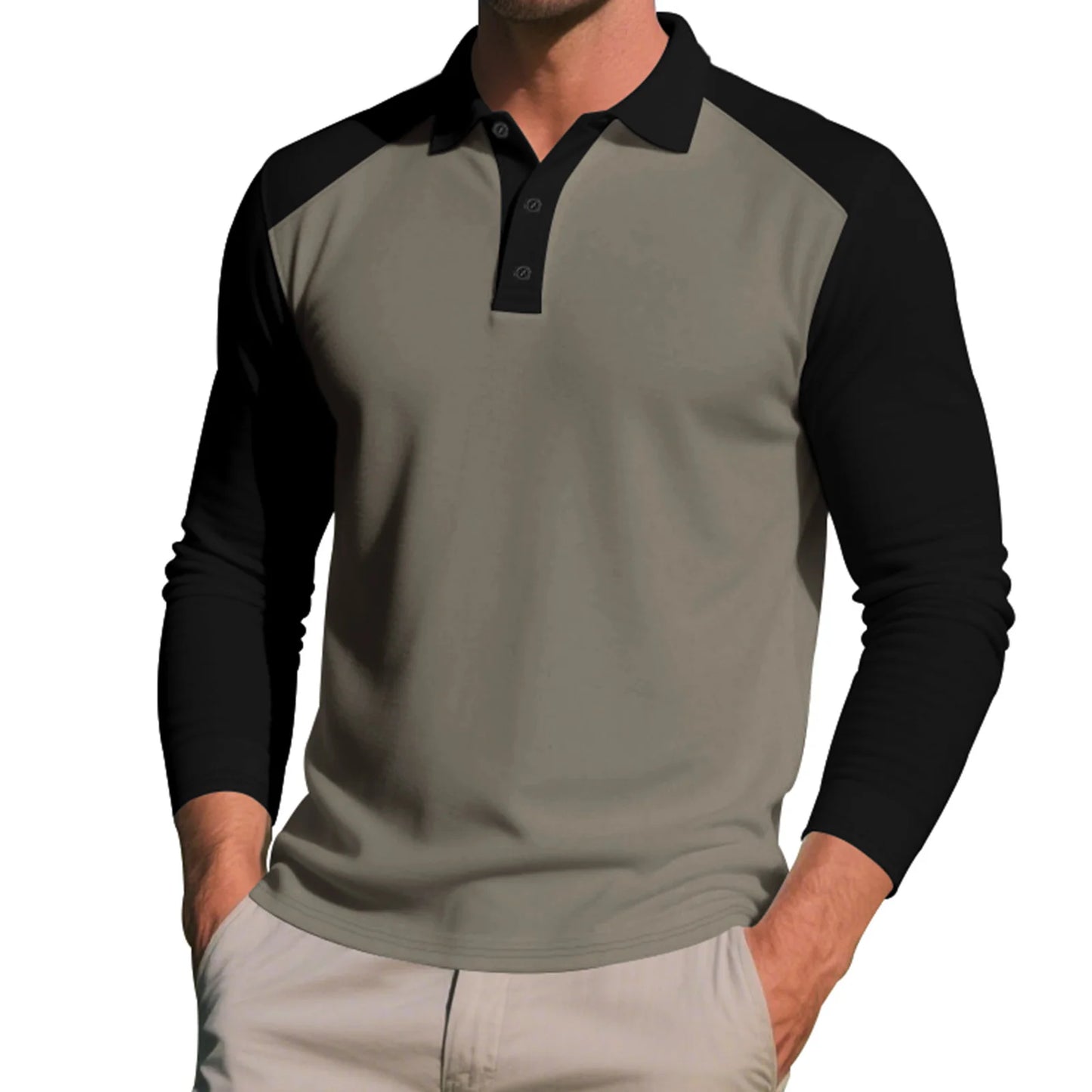 Men Turn Down Collar Long Sleeve Shirt With Contrast
