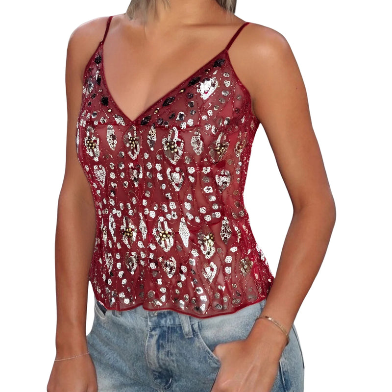 Women Sparkling Sequin Crop Top Sleeveless Camisole
