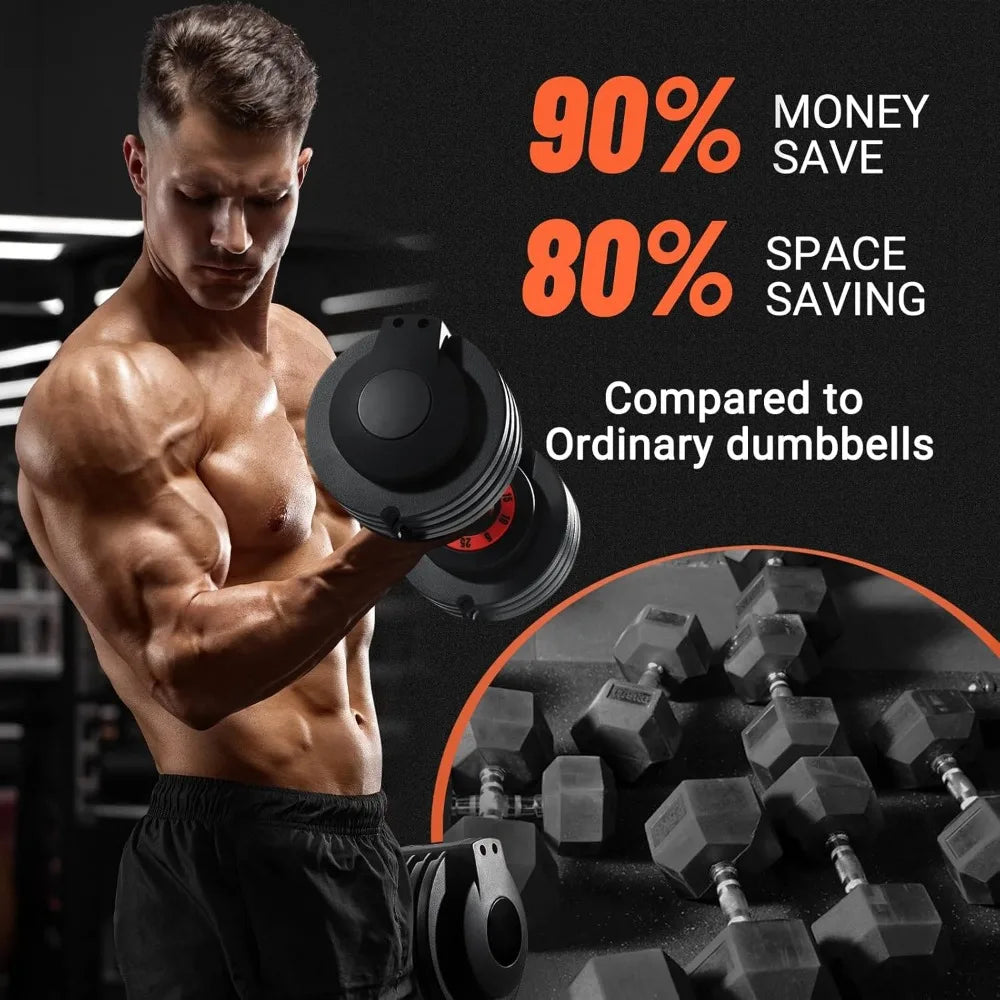 Adjustable Dumbbell Set 25/55 Lbs for Home Workouts