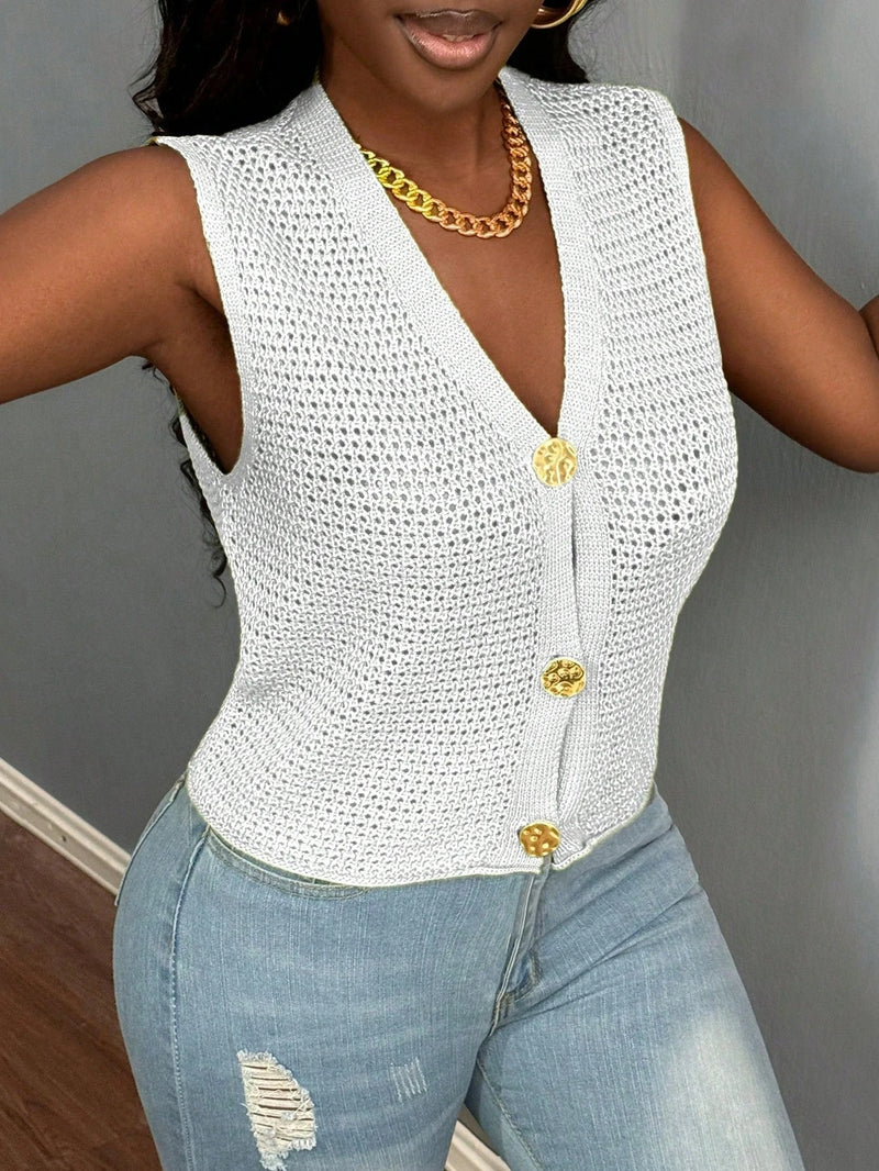 Autumn Winter Slim Fit Knit Vest Cardigan For Women V Neck