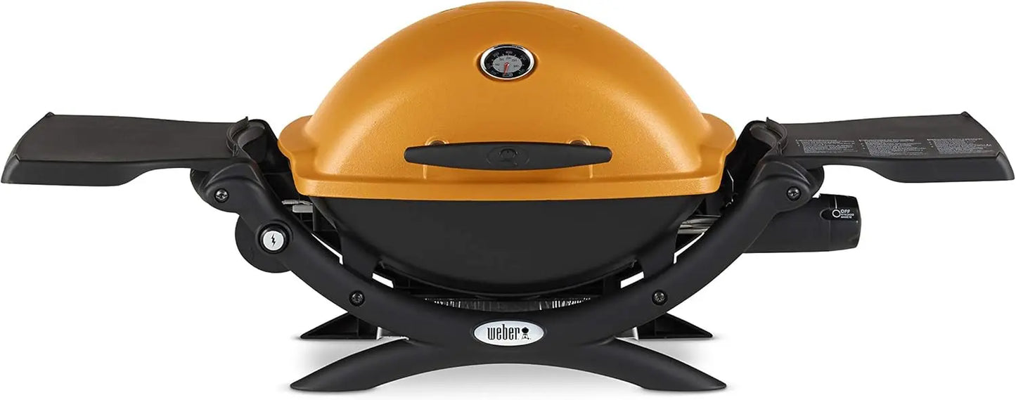 Q1200 Liquid Propane Grill Folding Side Tables Electronic Ignition Lid Thermometer Compact Design