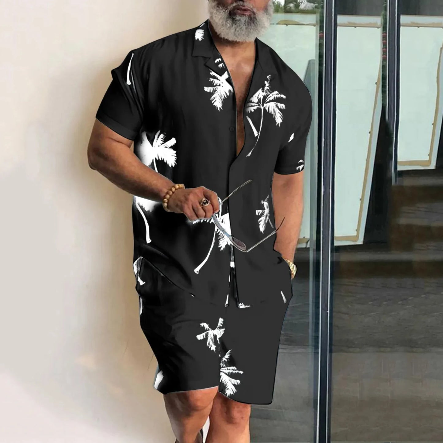 Men's 3D Printed Coconut Tree Shirt and Beach Shorts Set