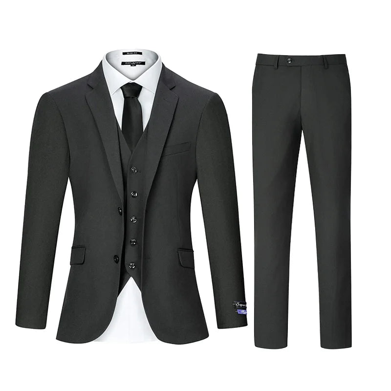 Mens Classic Color 3 Piece Suit Set Regular Fit Blazer