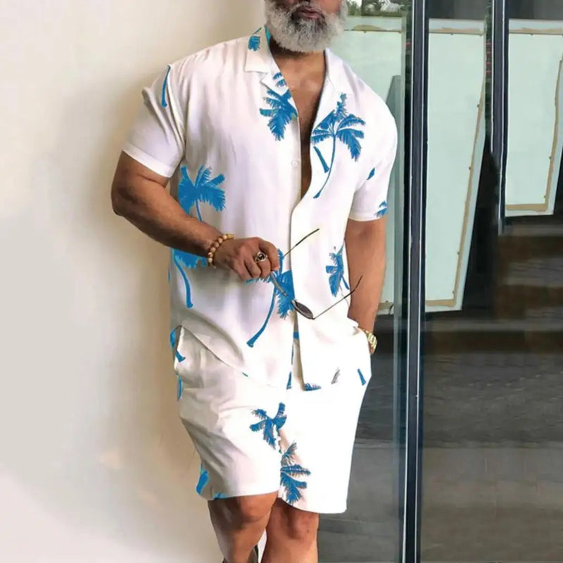 Men's 3D Printed Coconut Tree Shirt and Beach Shorts Set