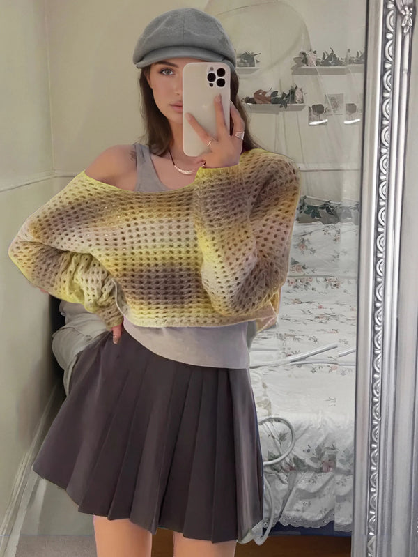 Boho Riche Gradient Round Neck Sweater For Women Pullover