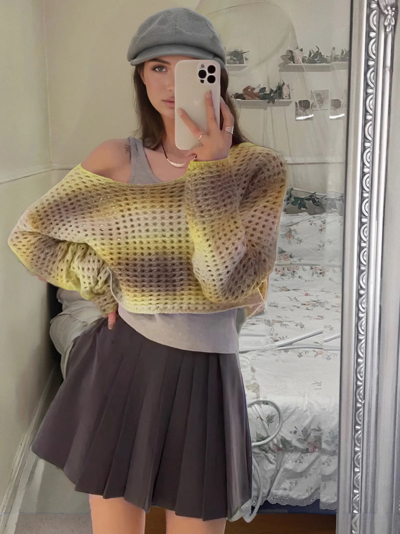 Boho Riche Gradient Round Neck Sweater For Women Pullover