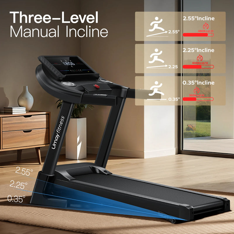 Home Folding Incline Treadmill with Pulse Sensors 300 lbs Capacity