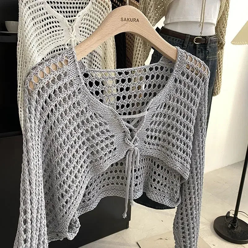 Hollow Out Camisole Knit Sweater Sun Protection Cover Up