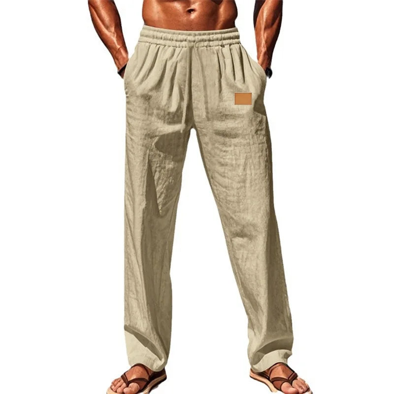 Men Comfortable Elastic Waist Drawstring Pants Beachwear