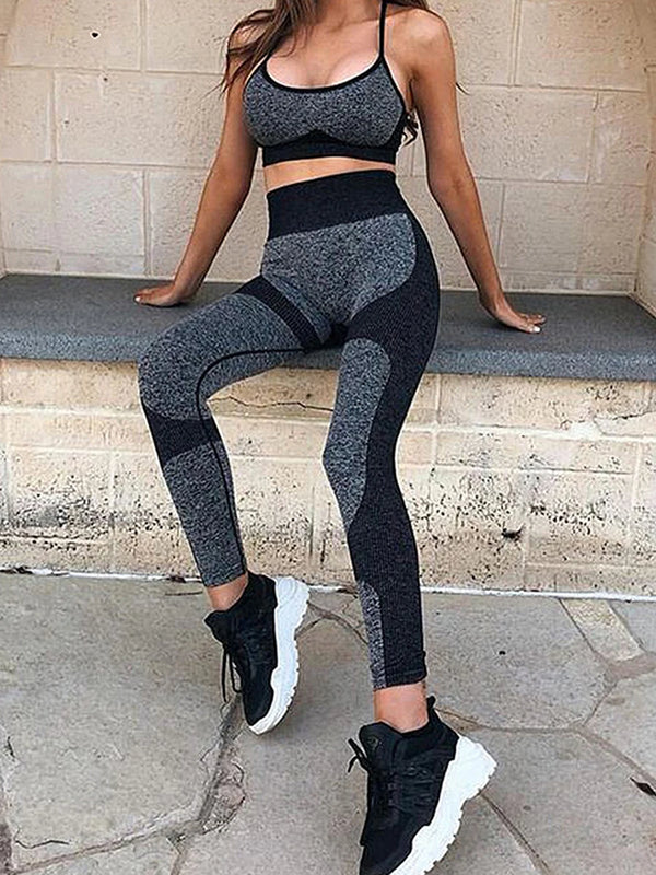 Womens Sleeveless Crop Top and High Waist Leggings Set