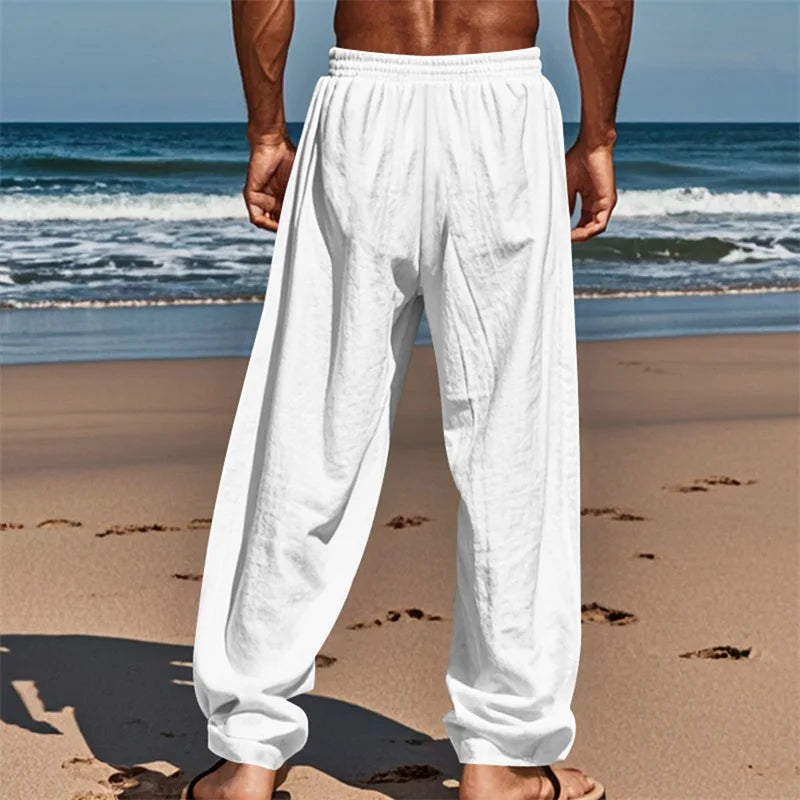 Men Comfortable Elastic Waist Drawstring Pants Beachwear