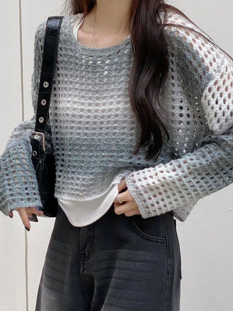 Boho Riche Gradient Round Neck Sweater For Women Pullover