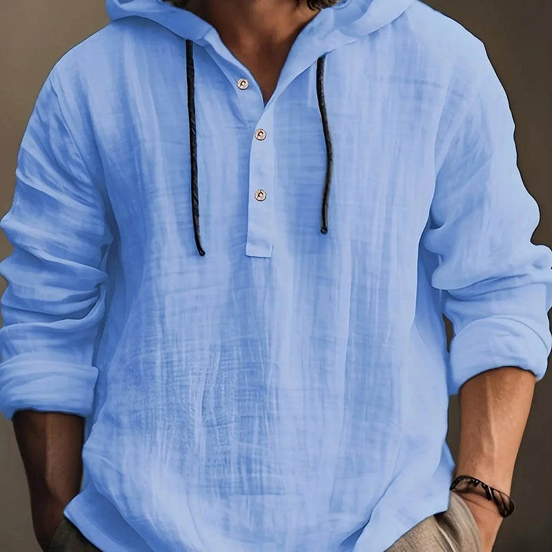 Men's spring and autumn cotton and linen shirt with hooded sweatshirt long sleeve casual and comfortable daily wear
