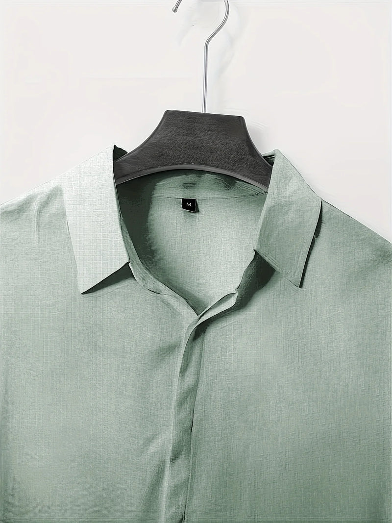 Mens Linen And Cotton Long Sleeve Shirt Solid Color Casual