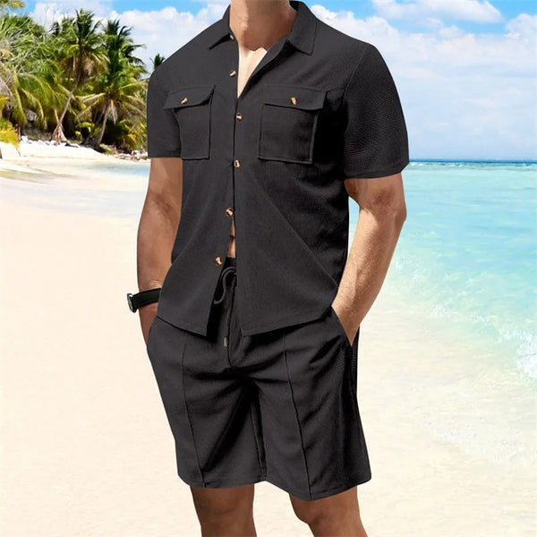 Stylish Men's Summer Set with Short Sleeve Shirt and Shorts