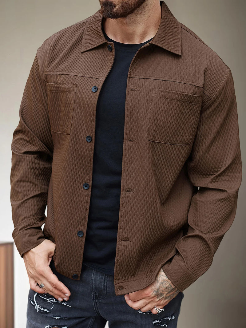 Mens Casual Shirt Jacket Solid Long Sleeve Spring Fall