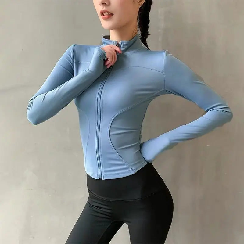Womens Zip Up Long Sleeve Fitness Jacket Breathable Top