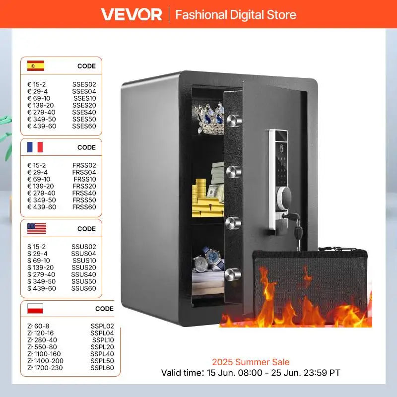 VEVOR Electric Safe 2.2/1.8 Cubic Feet Fingerprint & Digital Security Cabinet Safe W/ Fire-proof Bag for Cash Jewelry Documents