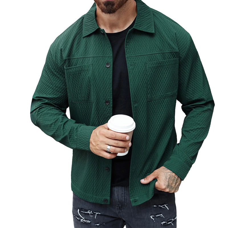 Mens Casual Shirt Jacket Solid Long Sleeve Spring Fall