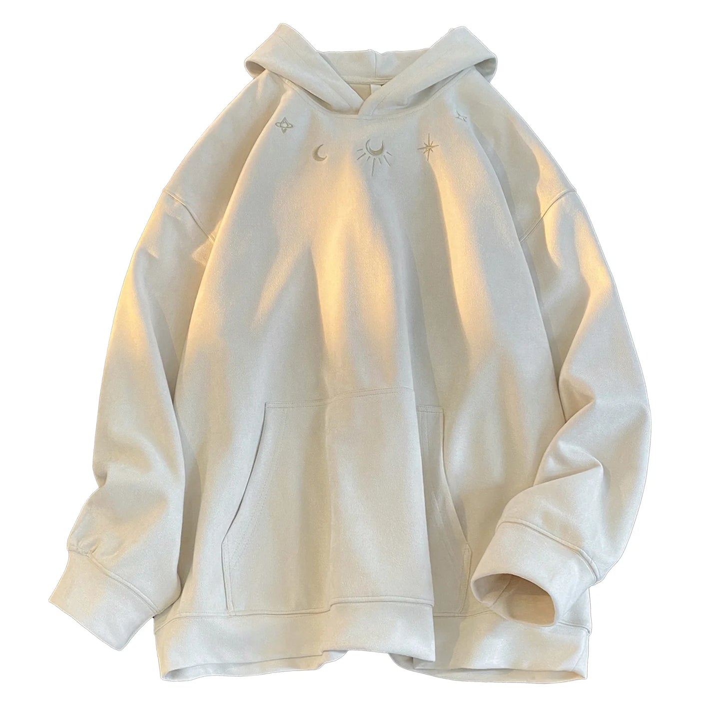 Mens Suede Hoodie Gothic Embroidered Pattern Streetwear