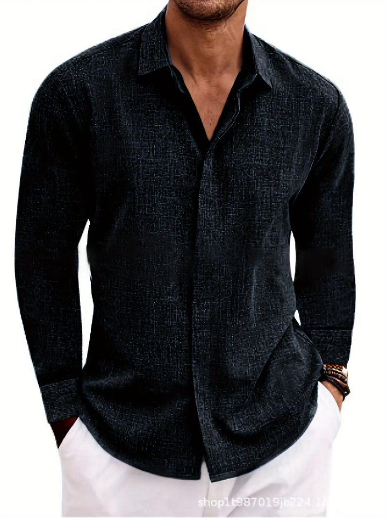 Mens Linen And Cotton Long Sleeve Shirt Solid Color Casual